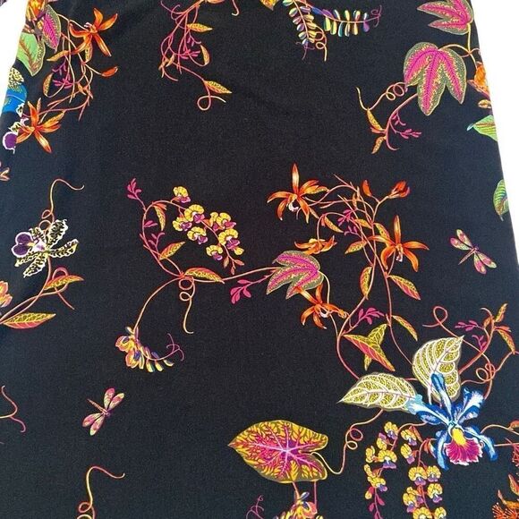 H&M Black with Colorful Floral Print Dress with Ruffle Sleeves Women Size 6 - Picture 4 of 12